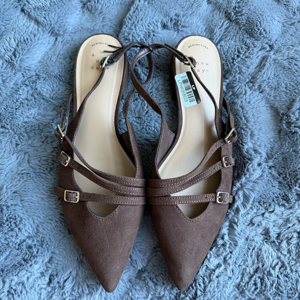 Twiggy Multi Buckle Mini Heel Flats with Memory Foam Insole - A New Day™ Brown 7 - Picture 7 of 10